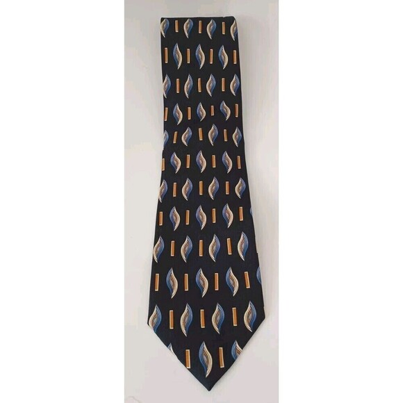 VINTAGE ALEXANDER LLOYD MENSWEAR NECKTIE BLUE ART DECO GEOMETRIC BIG AND TALL - Picture 1 of 6